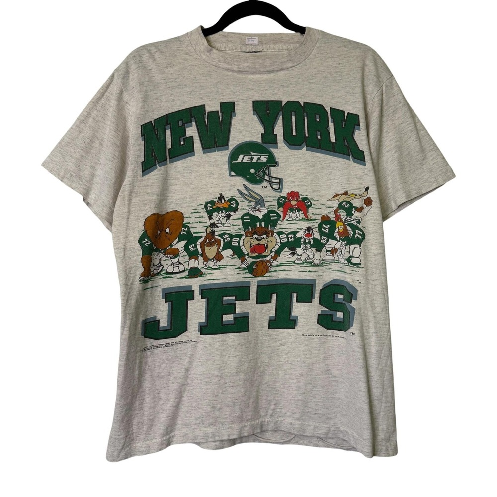 Vintage 1992 New York Jets Looney Tunes Taz T Shirt Mens L Changes NFL Gray